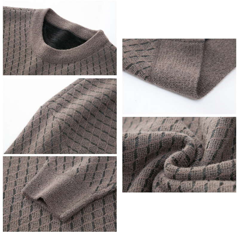 BROWON prekės ženklo vyriškas megztinis 2023 m. šenilinis pliušinis ir storas kietas languotas megztinis vyrams laisvalaikio apykakle, megzti žieminiai drabužiai