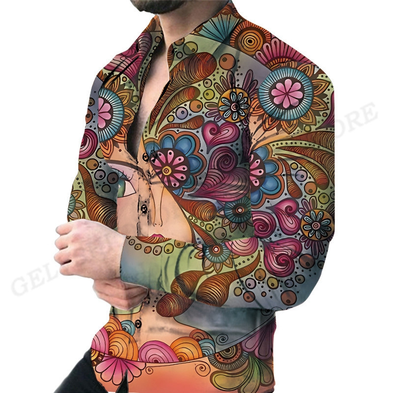 Havajske košulje s europskim uzorkom Košulje s 3d tiskom Muška modna košulja s dugim rukavima Bluza za plažu Bluza za zvanje Muška odjeća