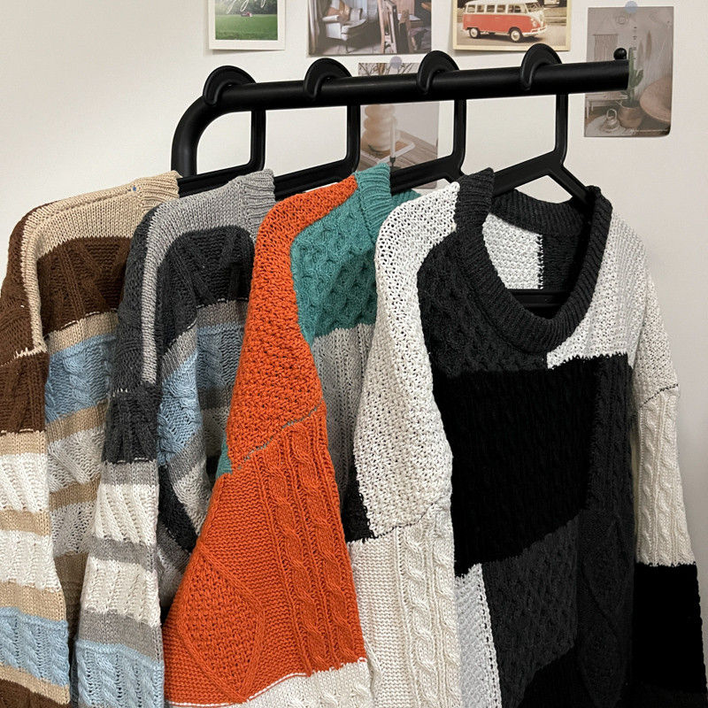 2023. aasta sügisene vabaaja meeste silmkoeline kampsun O-kaelusega Slim Fit kudumid Meeste lapitehnikaga kampsunid Pulloverid Meeste Pull Homme E108