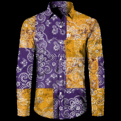 Stiilne meeste särk Paisley india pähkli lilledega 3D-print Alla keeratava kraega nööbiga pikkade varrukatega topid Vintage meeste naiste tänavarõivad riided