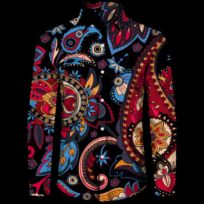 Stiilne meeste särk Paisley india pähkli lilledega 3D-print Alla keeratava kraega nööbiga pikkade varrukatega topid Vintage meeste naiste tänavarõivad riided