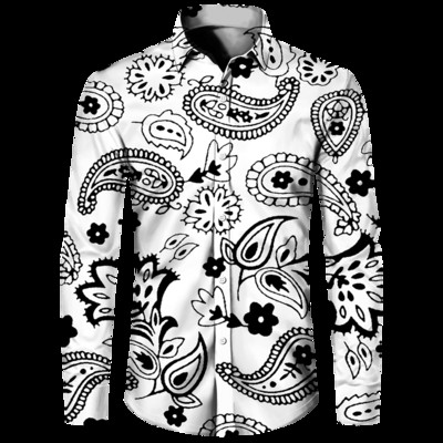 Stiilne meeste särk Paisley india pähkli lilledega 3D-print Alla keeratava kraega nööbiga pikkade varrukatega topid Vintage meeste naiste tänavarõivad riided