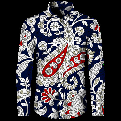 Stiilne meeste särk Paisley india pähkli lilledega 3D-print Alla keeratava kraega nööbiga pikkade varrukatega topid Vintage meeste naiste tänavarõivad riided