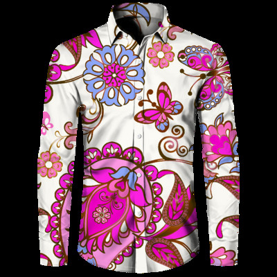 Stiilne meeste särk Paisley india pähkli lilledega 3D-print Alla keeratava kraega nööbiga pikkade varrukatega topid Vintage meeste naiste tänavarõivad riided