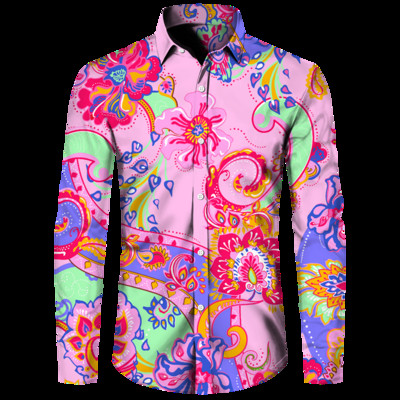 Stiilne meeste särk Paisley india pähkli lilledega 3D-print Alla keeratava kraega nööbiga pikkade varrukatega topid Vintage meeste naiste tänavarõivad riided