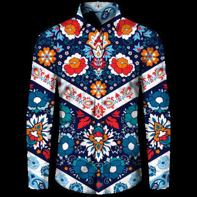 Stiilne meeste särk Paisley india pähkli lilledega 3D-print Alla keeratava kraega nööbiga pikkade varrukatega topid Vintage meeste naiste tänavarõivad riided