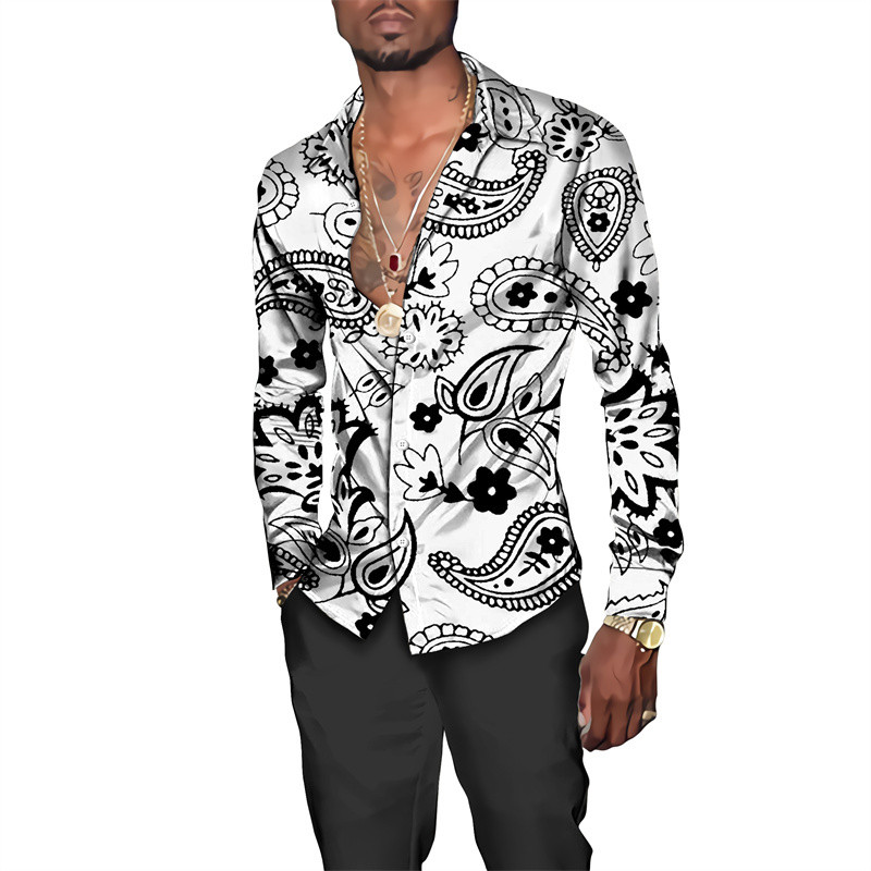 Stiilne meeste särk Paisley india pähkli lilledega 3D-print Alla keeratava kraega nööbiga pikkade varrukatega topid Vintage meeste naiste tänavarõivad riided