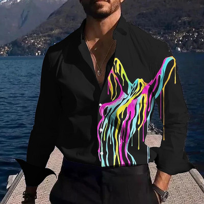 Meeste särgi gradientsed graafilised trükised, voodipesu väljas, tänava pikkade varrukatega meeste rõivad, moodne vabaaja särk meestele, vintage topsid