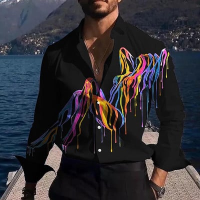 Meeste särgi gradientsed graafilised trükised, voodipesu väljas, tänava pikkade varrukatega meeste rõivad, moodne vabaaja särk meestele, vintage topsid