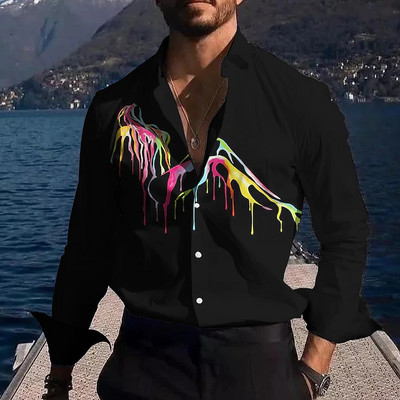 Meeste särgi gradientsed graafilised trükised, voodipesu väljas, tänava pikkade varrukatega meeste rõivad, moodne vabaaja särk meestele, vintage topsid