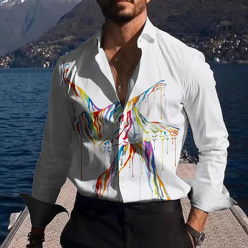 Meeste särgi gradientsed graafilised trükised, voodipesu väljas, tänava pikkade varrukatega meeste rõivad, moodne vabaaja särk meestele, vintage topsid