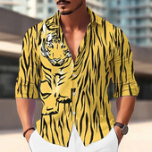 Ανδρικό πουκάμισο Φθινοπωρινό μακρυμάνικο ανδρικό ρούχο 3D Tiger printed T-shirt Πουκάμισο με κουμπιά πέτο για άντρες Vintage streetwear μπλούζα Νέα