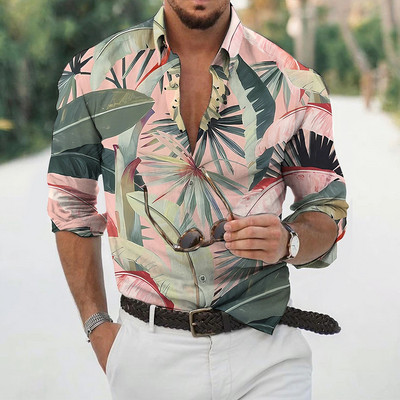 Νέο ανδρικό πουκάμισο με κουμπιά μακρυμάνικο μπλουζάκι Vintage λουλουδάτο πουκάμισο για άντρες Casual επαγγελματικά ρούχα Μπλούζα με πέτο με λαιμόκοψη Street