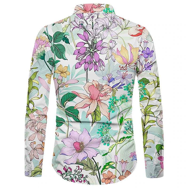 Νέο ανδρικό πουκάμισο με κουμπιά μακρυμάνικο μπλουζάκι Vintage λουλουδάτο πουκάμισο για άντρες Casual επαγγελματικά ρούχα Μπλούζα με πέτο με λαιμόκοψη Street