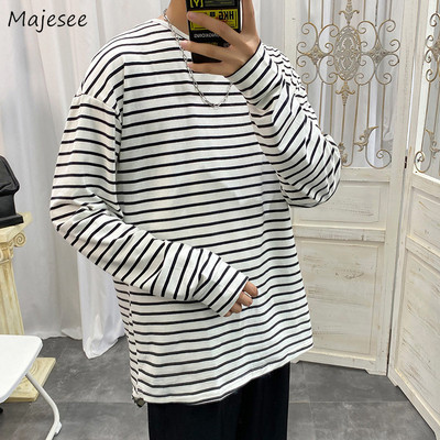 Muške majice dugih rukava Proljeće Jesen Prugasta muška majica Unisex Majice Muška vanjska odjeća Raznobojna ležerna Ins Ulzzang Opuštena Osnovna Trendy