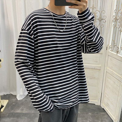 Muške majice dugih rukava Proljeće Jesen Prugasta muška majica Unisex Majice Muška vanjska odjeća Raznobojna ležerna Ins Ulzzang Opuštena Osnovna Trendy