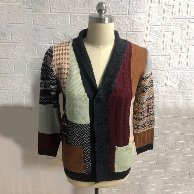 Dugi džemper džemper patchwork rukava zima muški gumbi etnički kardigan jesen