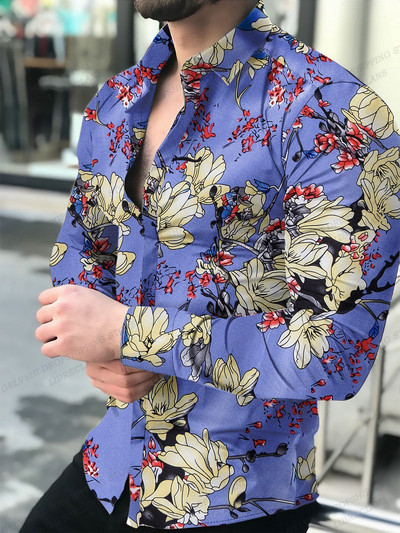 Pikkade varrukatega Hawaii särgid Meeste mood särk Lillelised pluusid Kuuba rannapluus Turn Over Collar Camisas Butterfly Särgid Mood