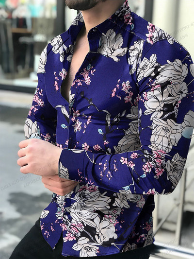 Pikkade varrukatega Hawaii särgid Meeste mood särk Lillelised pluusid Kuuba rannapluus Turn Over Collar Camisas Butterfly Särgid Mood