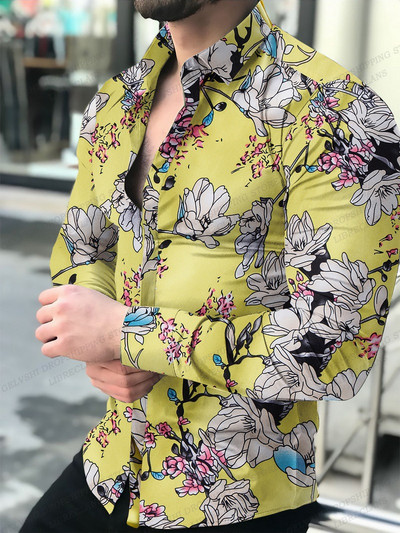 Pikkade varrukatega Hawaii särgid Meeste mood särk Lillelised pluusid Kuuba rannapluus Turn Over Collar Camisas Butterfly Särgid Mood