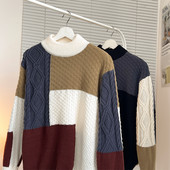 Αντρικό πουλόβερ συνονθύλευμα αντίθεσης Φθινοπωρινό χειμερινό καρό πλεκτό πουλόβερ Κορεατικά streetwear