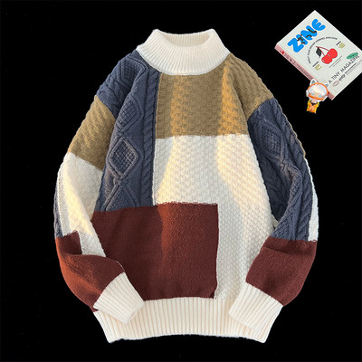 Αντρικό πουλόβερ συνονθύλευμα αντίθεσης Φθινοπωρινό χειμερινό καρό πλεκτό πουλόβερ Κορεατικά streetwear