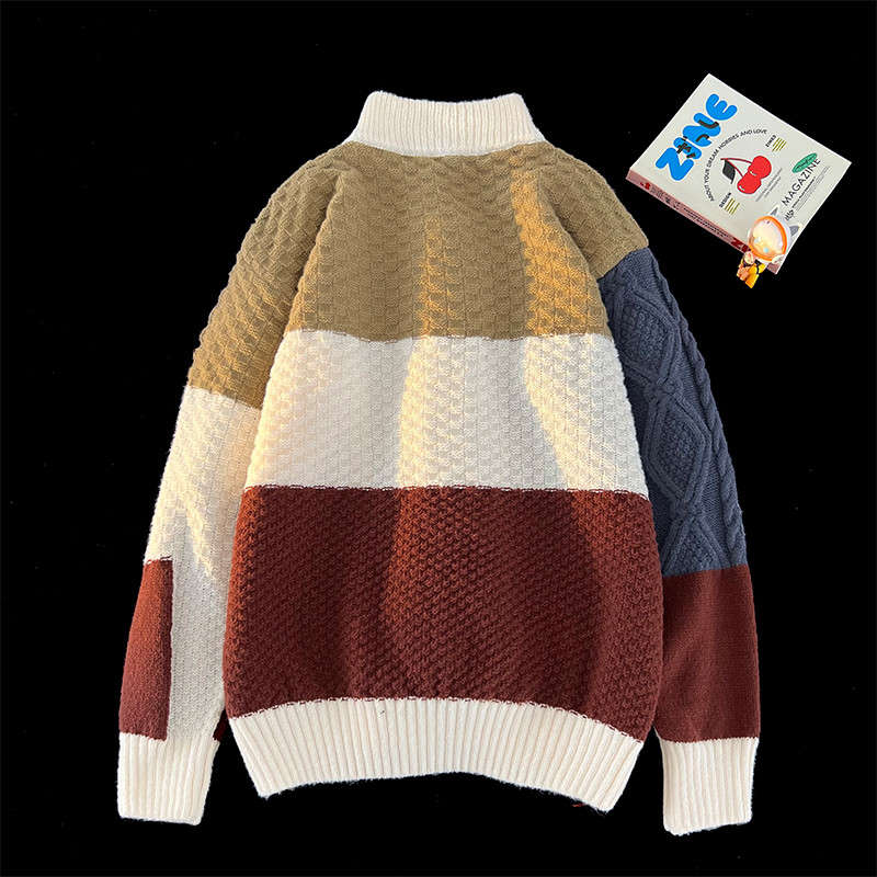 Αντρικό πουλόβερ συνονθύλευμα αντίθεσης Φθινοπωρινό χειμερινό καρό πλεκτό πουλόβερ Κορεατικά streetwear