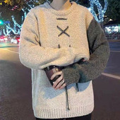 Disain Patchwork Pullovers Mehed Sobivad Kpop Stiilsed Ins Õpilased Harajuku Tänavarõivad Kampsun Rõivad Kudumid Talvise Soojad Ins