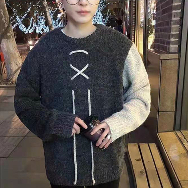 Disain Patchwork Pullovers Mehed Sobivad Kpop Stiilsed Ins Õpilased Harajuku Tänavarõivad Kampsun Rõivad Kudumid Talvise Soojad Ins