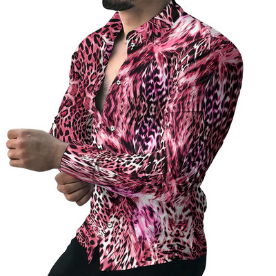 Vintage Πουκάμισα Ανδρικά Μόδα Πουκάμισα Μακρυμάνικα Χαβάης Πουκάμισα Κούβα Μπλούζα Παραλία Ανδρικά Ρούχα Λεοπάρ Camisa Μονόστηθος