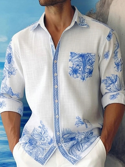 Vintage Πουκάμισα Ανδρικά Μόδα Πουκάμισα Μακρυμάνικα Χαβάης Πουκάμισα Κούβα Μπλούζα Παραλία Ανδρικά Ρούχα Λεοπάρ Camisa Μονόστηθος