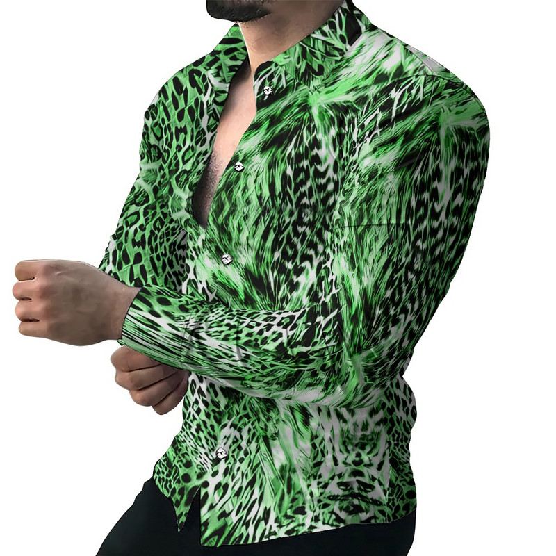Vintage Πουκάμισα Ανδρικά Μόδα Πουκάμισα Μακρυμάνικα Χαβάης Πουκάμισα Κούβα Μπλούζα Παραλία Ανδρικά Ρούχα Λεοπάρ Camisa Μονόστηθος