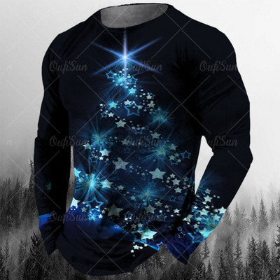 Nova muška božićna majica Pamučna božićna jelka Grafička odjeća O izrez Prevelika odjeća Majica kratkih rukava europske veličine Muška majica majica