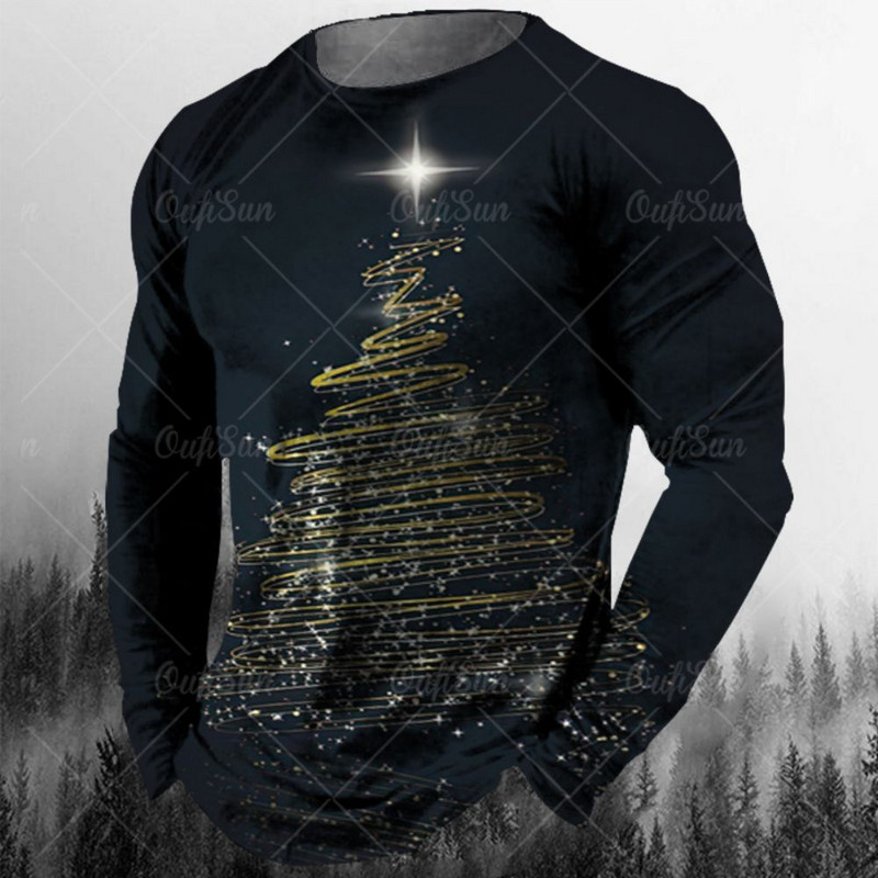 Nova muška božićna majica Pamučna božićna jelka Grafička odjeća O izrez Prevelika odjeća Majica kratkih rukava europske veličine Muška majica majica