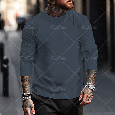 Uus ühevärviline T-särk meestele Sügisrõivad Trükitud särgid Kaelusega Suured topid vabaaja tänavarõivad lahtised fitness-riided meestele