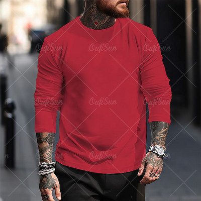 Uus ühevärviline T-särk meestele Sügisrõivad Trükitud särgid Kaelusega Suured topid vabaaja tänavarõivad lahtised fitness-riided meestele