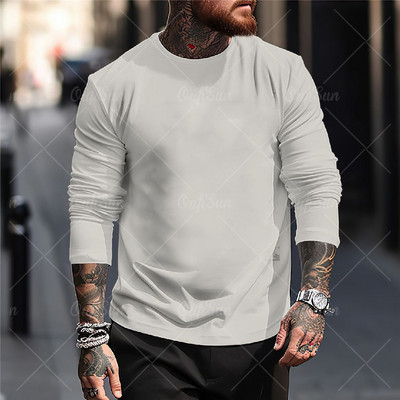 Uus ühevärviline T-särk meestele Sügisrõivad Trükitud särgid Kaelusega Suured topid vabaaja tänavarõivad lahtised fitness-riided meestele