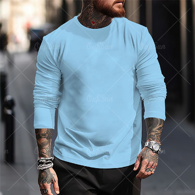 Uus ühevärviline T-särk meestele Sügisrõivad Trükitud särgid Kaelusega Suured topid vabaaja tänavarõivad lahtised fitness-riided meestele