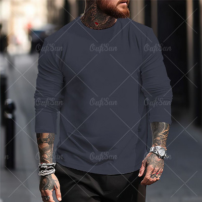 Uus ühevärviline T-särk meestele Sügisrõivad Trükitud särgid Kaelusega Suured topid vabaaja tänavarõivad lahtised fitness-riided meestele