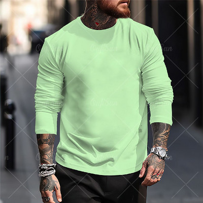 Uus ühevärviline T-särk meestele Sügisrõivad Trükitud särgid Kaelusega Suured topid vabaaja tänavarõivad lahtised fitness-riided meestele