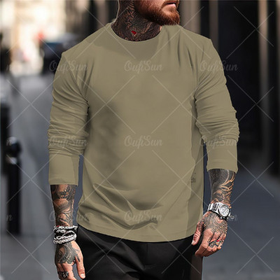 Uus ühevärviline T-särk meestele Sügisrõivad Trükitud särgid Kaelusega Suured topid vabaaja tänavarõivad lahtised fitness-riided meestele