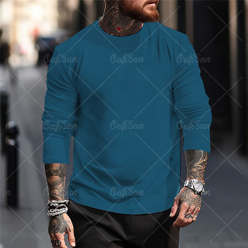 Uus ühevärviline T-särk meestele Sügisrõivad Trükitud särgid Kaelusega Suured topid vabaaja tänavarõivad lahtised fitness-riided meestele