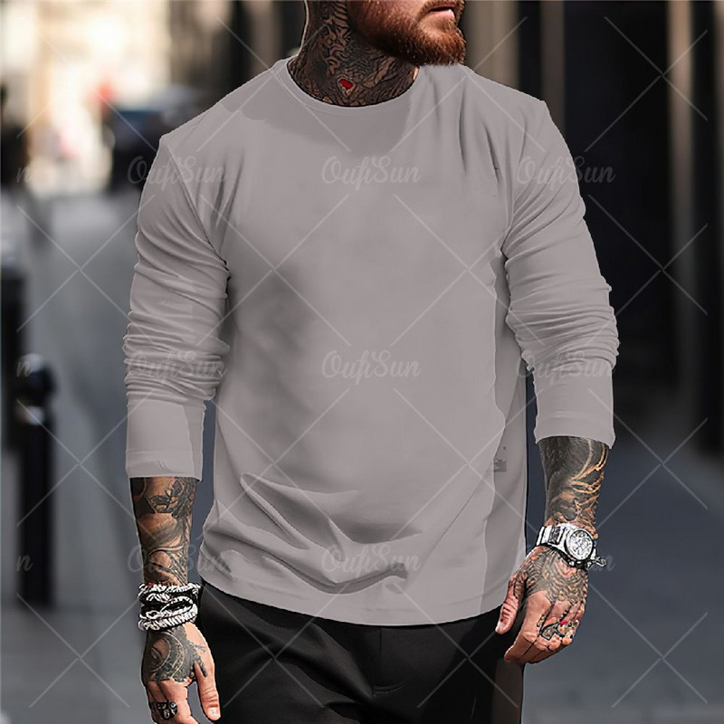 Uus ühevärviline T-särk meestele Sügisrõivad Trükitud särgid Kaelusega Suured topid vabaaja tänavarõivad lahtised fitness-riided meestele