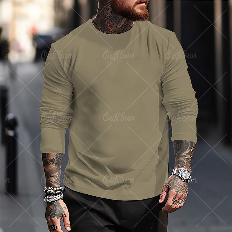 Uus ühevärviline T-särk meestele Sügisrõivad Trükitud särgid Kaelusega Suured topid vabaaja tänavarõivad lahtised fitness-riided meestele