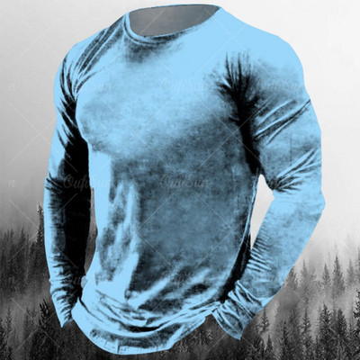 Νέο ανδρικό μπλουζάκι Φθινοπωρινά ρούχα μονόχρωμα εμπριμέ πουκάμισα O λαιμός Oversized Top casual streetwear Φαρδιά ρούχα γυμναστικής για άνδρες