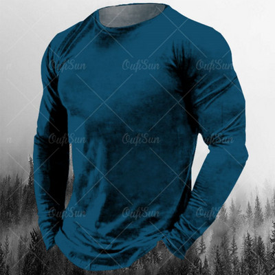 Νέο ανδρικό μπλουζάκι Φθινοπωρινά ρούχα μονόχρωμα εμπριμέ πουκάμισα O λαιμός Oversized Top casual streetwear Φαρδιά ρούχα γυμναστικής για άνδρες