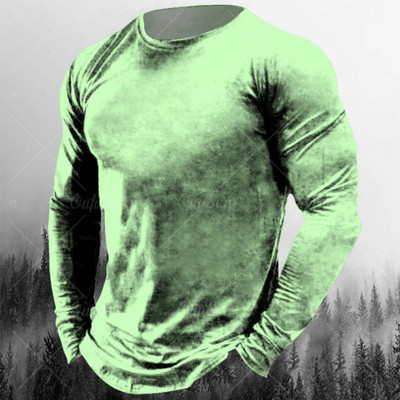 Νέο ανδρικό μπλουζάκι Φθινοπωρινά ρούχα μονόχρωμα εμπριμέ πουκάμισα O λαιμός Oversized Top casual streetwear Φαρδιά ρούχα γυμναστικής για άνδρες