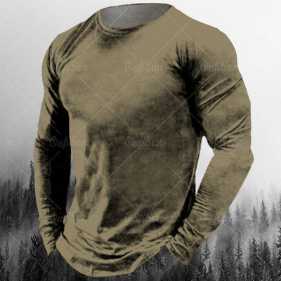 Νέο ανδρικό μπλουζάκι Φθινοπωρινά ρούχα μονόχρωμα εμπριμέ πουκάμισα O λαιμός Oversized Top casual streetwear Φαρδιά ρούχα γυμναστικής για άνδρες