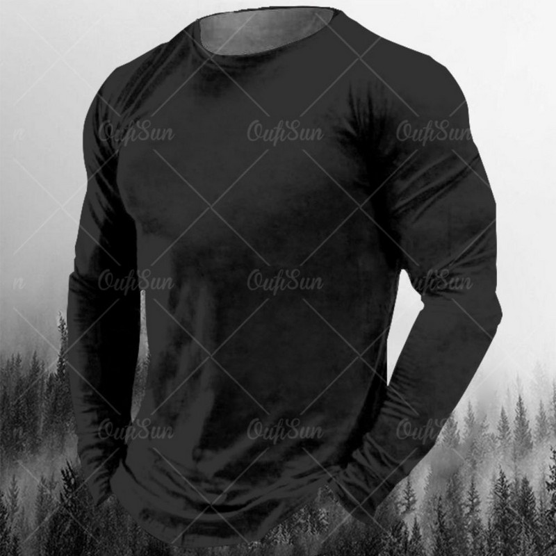 Νέο ανδρικό μπλουζάκι Φθινοπωρινά ρούχα μονόχρωμα εμπριμέ πουκάμισα O λαιμός Oversized Top casual streetwear Φαρδιά ρούχα γυμναστικής για άνδρες