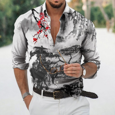 Sügismoe särgid Meestele Tinditrükiga Meeste pikkade varrukatega särk Vintage tänavarõivad Meeste riided Igapäevased topid vabaaja t-pluus